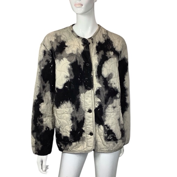 ALLSAINTS Nora Tie Dye Black/White Jacket Size 6 Wpmen's Button Up. Utility  Jackets